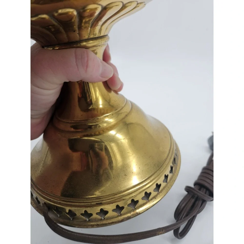 Vintage Brass Converted Electric Oil Lamp Clear Chimney